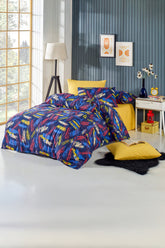 Set lenjerie de pat, DemoHome DEPPO, dublu king size din bumbac satinat (polycotton) cu model de GRAFFITI URBAN, BLEUMARIN acasa – cearceaf plic, cearceaf pat, 2 fete de perna