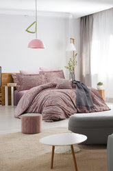 Set lenjerie de pat, DemoHome DEPPO, dublu king size din bumbac satinat (polycotton) cu model de RAMURI DE TOAMNA MARO, MARO acasa – cearceaf plic, cearceaf pat, 2 fete de perna