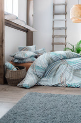 Set lenjerie de pat, DemoHome DEPPO, dublu king size din bumbac satinat (polycotton) cu model de ADIERE OCEANICA ALBASTRA, ALBASTRU acasa – cearceaf plic, cearceaf pat, 2 fete de perna