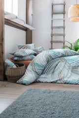 Set lenjerie de pat, DemoHome DEPPO, dublu king size din bumbac satinat (polycotton) cu model de ADIERE OCEANICA ALBASTRA, ALBASTRU acasa – cearceaf plic, cearceaf pat, 2 fete de perna