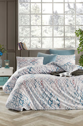 Set lenjerie de pat, DemoHome DEPPO, dublu king size din bumbac satinat (polycotton) cu model de MOZAIC ORIENTAL, ALBASTRU acasa – cearceaf plic, cearceaf pat, 2 fete de perna