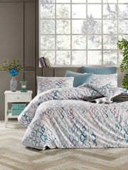 Set lenjerie de pat, DemoHome DEPPO, dublu king size din bumbac satinat (polycotton) cu model de MOZAIC ORIENTAL, ALBASTRU acasa – cearceaf plic, cearceaf pat, 2 fete de perna