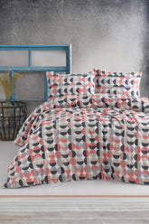 Set lenjerie de pat, DemoHome DEPPO, dublu king size din bumbac satinat (polycotton) cu model de GEOMETRIE COLORAT, ALBASTRU acasa – cearceaf plic, cearceaf pat, 2 fete de perna