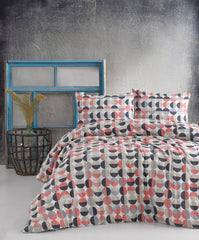 Set lenjerie de pat, DemoHome DEPPO, dublu king size din bumbac satinat (polycotton) cu model de GEOMETRIE COLORAT, ALBASTRU acasa – cearceaf plic, cearceaf pat, 2 fete de perna