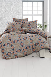 Set lenjerie de pat, DemoHome DEPPO, dublu king size din bumbac satinat (polycotton) cu model de MOZAIC ETNO, MULTICOLOR acasa – cearceaf plic, cearceaf pat, 2 fete de perna