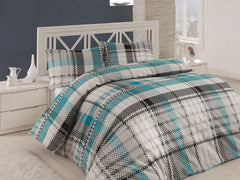 Set lenjerie de pat, DemoHome DEPPO, dublu king size din bumbac satinat (polycotton) cu model de CAROURI VERZI, ALB acasa – cearceaf plic, cearceaf pat, 2 fete de perna