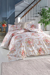 Set lenjerie de pat, DemoHome DEPPO, dublu king size din 100% bumbac ranforce cu model de GRADINA DE VIS, ALB acasa - cearcaf plic, cearceaf pat, fete de perna