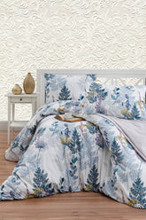 Set lenjerie de pat, DemoHome DEPPO, dublu king size din 100% bumbac ranforce cu model de GRADINA BOTANICA, ALB acasa - cearcaf plic, cearceaf pat, fete de perna