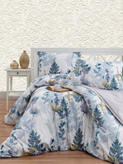 Set lenjerie de pat, DemoHome DEPPO, dublu king size din 100% bumbac ranforce cu model de GRADINA BOTANICA, ALB acasa - cearcaf plic, cearceaf pat, fete de perna