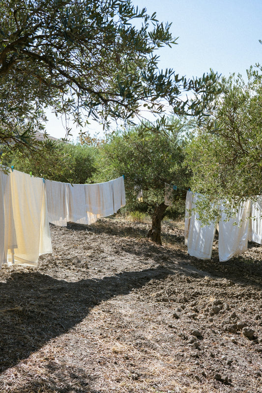 a row of white curtains