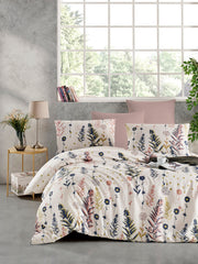 Set lenjerie de pat, DemoHome DEPPO, dublu king size din bumbac satinat (polycotton) cu model de FLORI DE CAMP, ALBASTRU acasa – cearceaf plic, cearceaf pat, 2 fete de perna