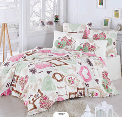 Set lenjerie de pat, DemoHome DEPPO, dublu king size din bumbac satinat (polycotton) cu model de INIMI IN RAMA, ALBASTRU acasa – cearceaf plic, cearceaf pat, 2 fete de perna