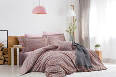 Set lenjerie de pat, DemoHome DEPPO, dublu king size din bumbac satinat (polycotton) cu model de RAMURI DE TOAMNA MARO, MARO acasa – cearceaf plic, cearceaf pat, 2 fete de perna