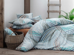 Set lenjerie de pat, DemoHome DEPPO, dublu king size din bumbac satinat (polycotton) cu model de ADIERE OCEANICA ALBASTRA, ALBASTRU acasa – cearceaf plic, cearceaf pat, 2 fete de perna