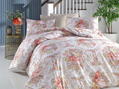 Set lenjerie de pat, DemoHome DEPPO, dublu king size din 100% bumbac ranforce cu model de GRADINA DE VIS, ALB acasa - cearcaf plic, cearceaf pat, fete de perna