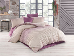 Set lenjerie de pat, DemoHome DEPPO, dublu king size din 100% bumbac ranforce cu model de PULSE DE ENERGIE, LILA acasa - cearcaf plic, cearceaf pat, 2 fete de perna